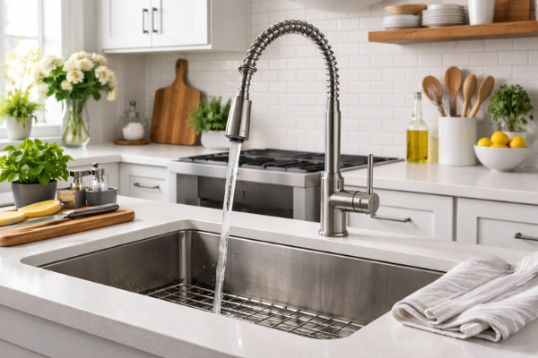 Cocina con grifo y fregadero moderno